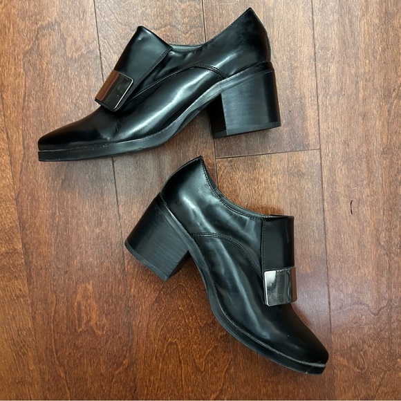Jeffrey Campbell Wilhelm Box Silver Black Heeled Loafers, Pointed Toes, Size 8 - Picture 1 of 16